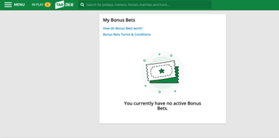 Screenshot of tab.com.au bonus bets screen.