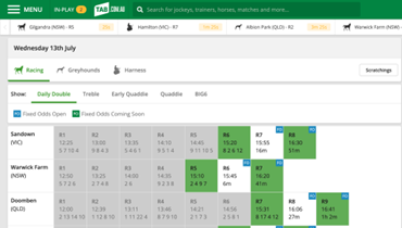 Screenshot o today's racing selected at tab.com.au with 'daily double' selected.as the multi-leg type.