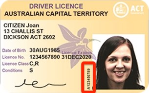 Image of front of ACT driver's licence