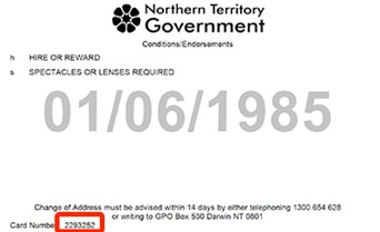 Image of back of Northern Territory driver's licence