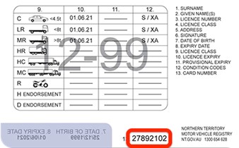 Image of back of Northern Territory driver's licence