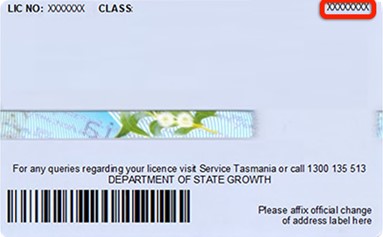 Back of Tasmanian driver's licence.