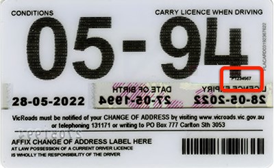 Back of Victorian driver's licence.