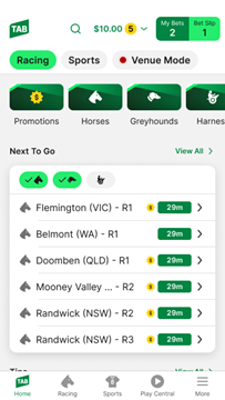Screenshot of the homescreen within the TAB app. 'More' menu is in the bottom-right corner.