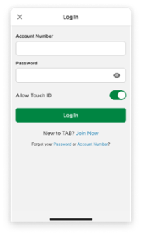 Screenshot of login screen on the TAB app with Touch ID enabled.