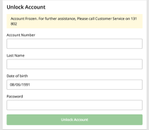 TAB 'Account Frozen' notification screen.
