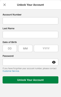 TAB app 'Unlock Account' screen.