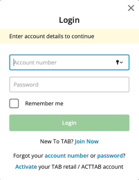 Screenshot of tab.com.au login screen