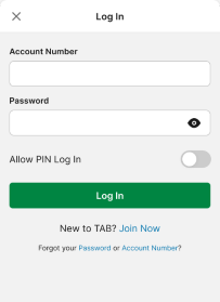 TAB app login screen.