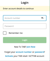 screenshot of tab.com.au login screen.
