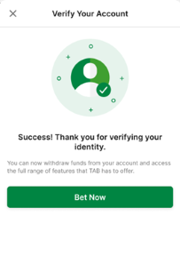 Screenshot of account verification success screen.