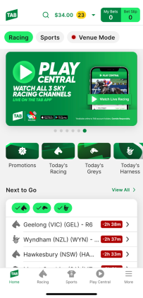 Screenshot of TAB app homescreen.