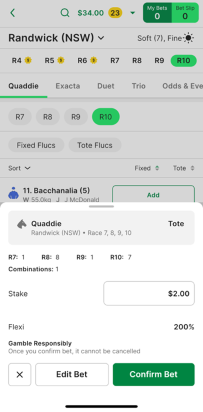 Screenshot of TAB app 'Confirm Bet' screen.