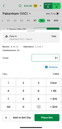 Screenshot of TAB app bet slip.