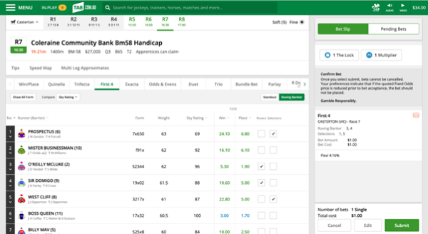 Screenshot of 'Submit' bet screen at tab.com.au.