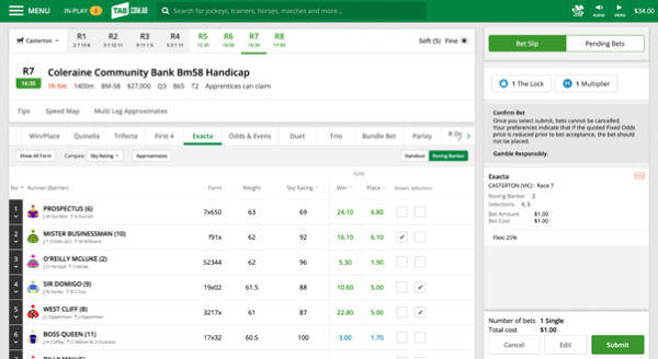 Screenshot of 'Submit' bet screen at tab.co.au.