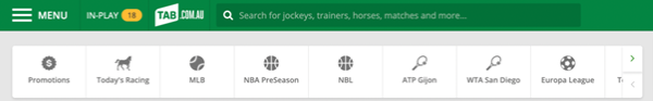 Screenshot of 'quick links' menu at tab.com.au.