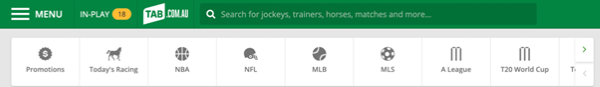 Screenshot of 'quick links' menu at tab.com.au