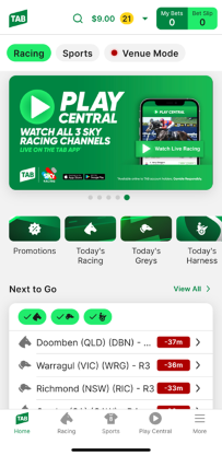 Screenshot of TAB app homescreen.