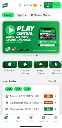 Screenshot of TAB app homescreen.