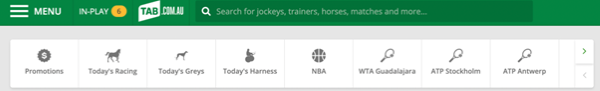 Screenshot of 'quick links' menu at tab.com.au.