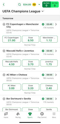 Screenshot of TAB app soccer league page.