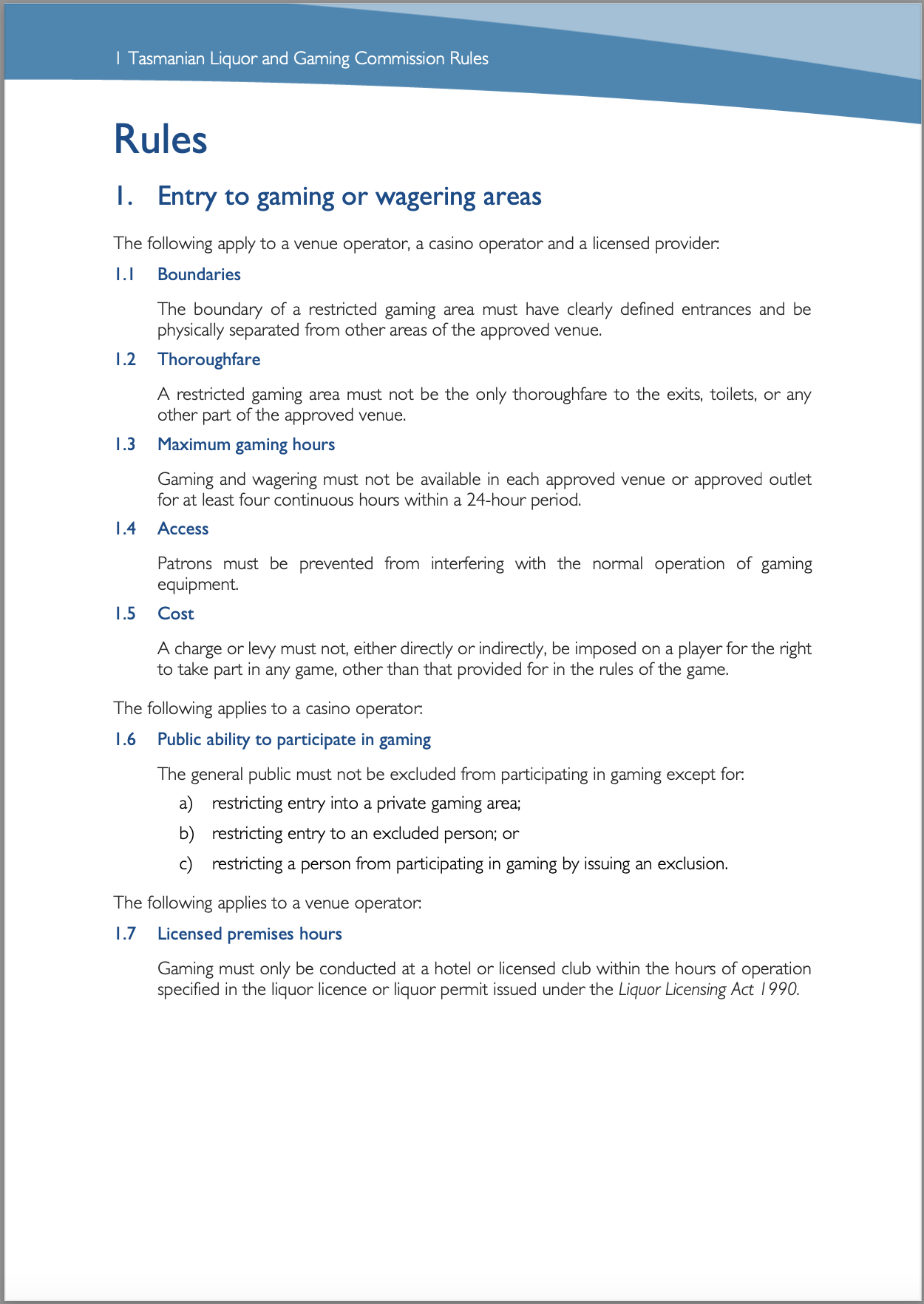 Tasmanian Liquor and Gaming Commission Rules