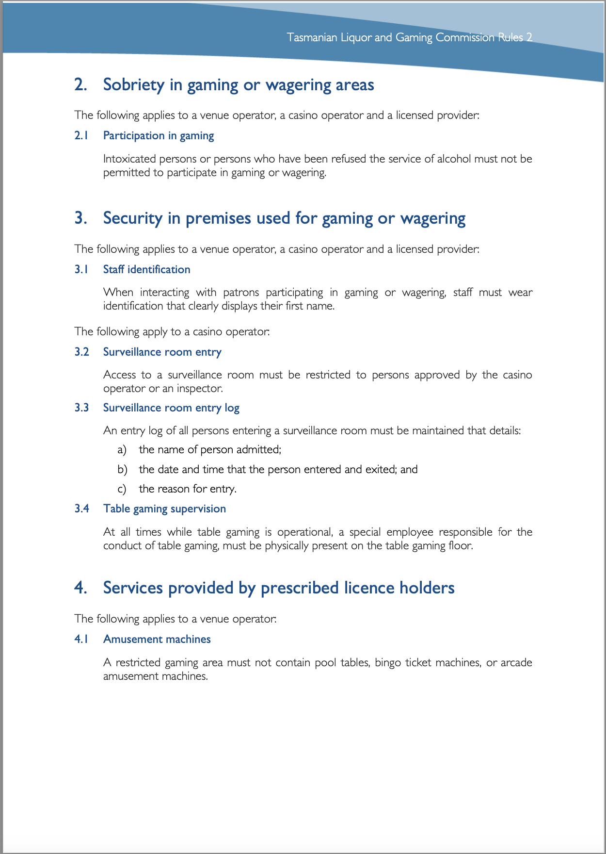Tasmanian Liquor and Gaming Commission Rules