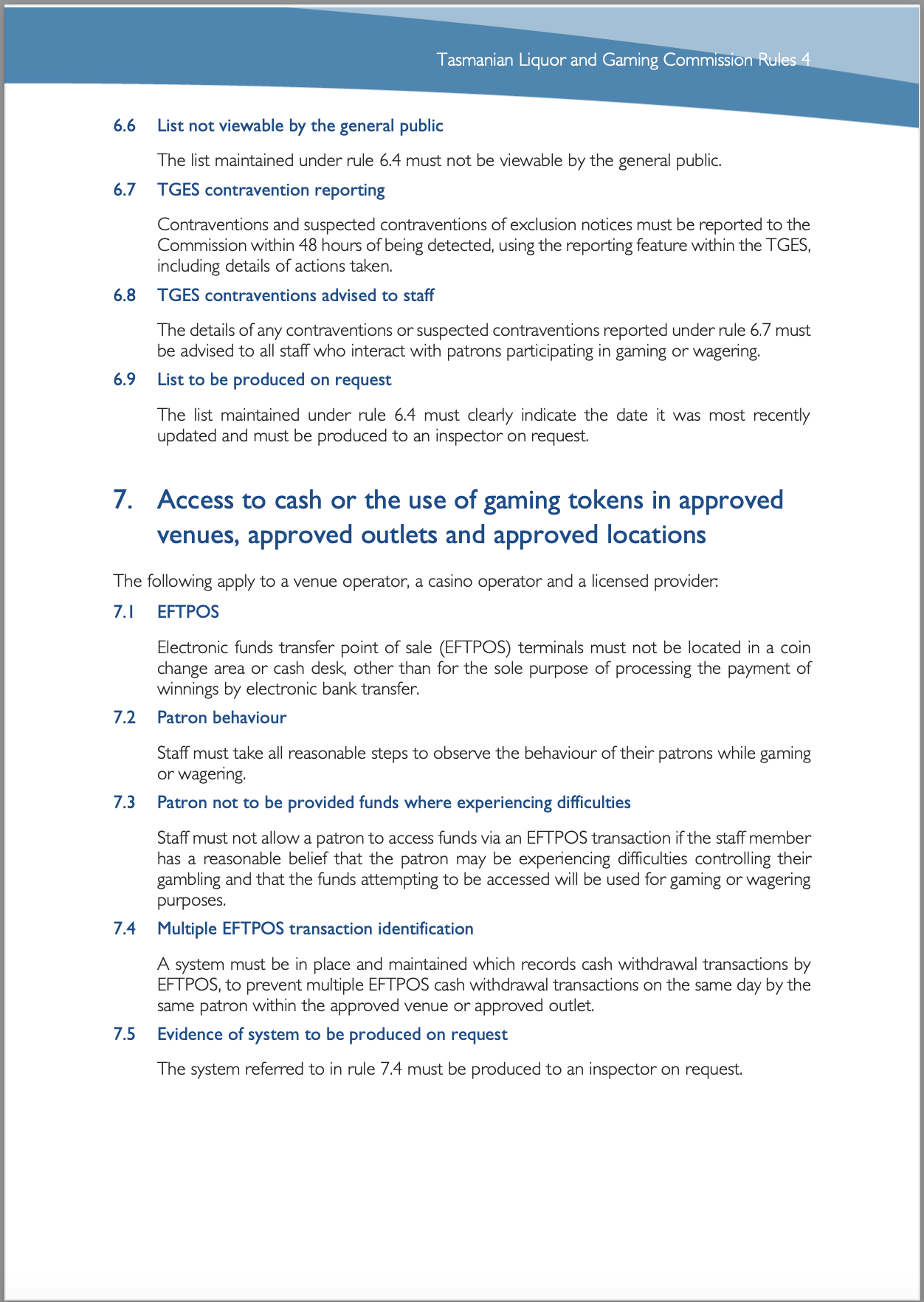 Tasmanian Liquor and Gaming Commission Rules