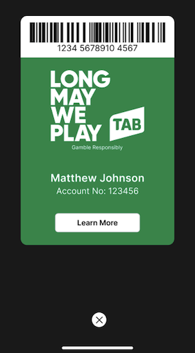 Screenshot of digital TAB account card.