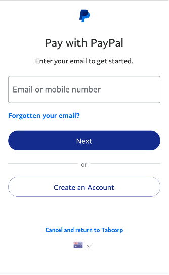 Image of PayPal login screen.