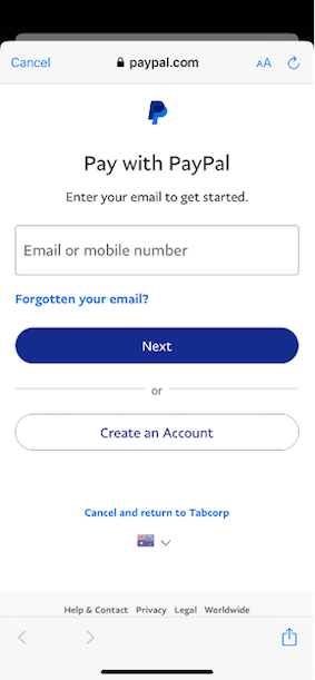 Image of PayPal sign in screen.