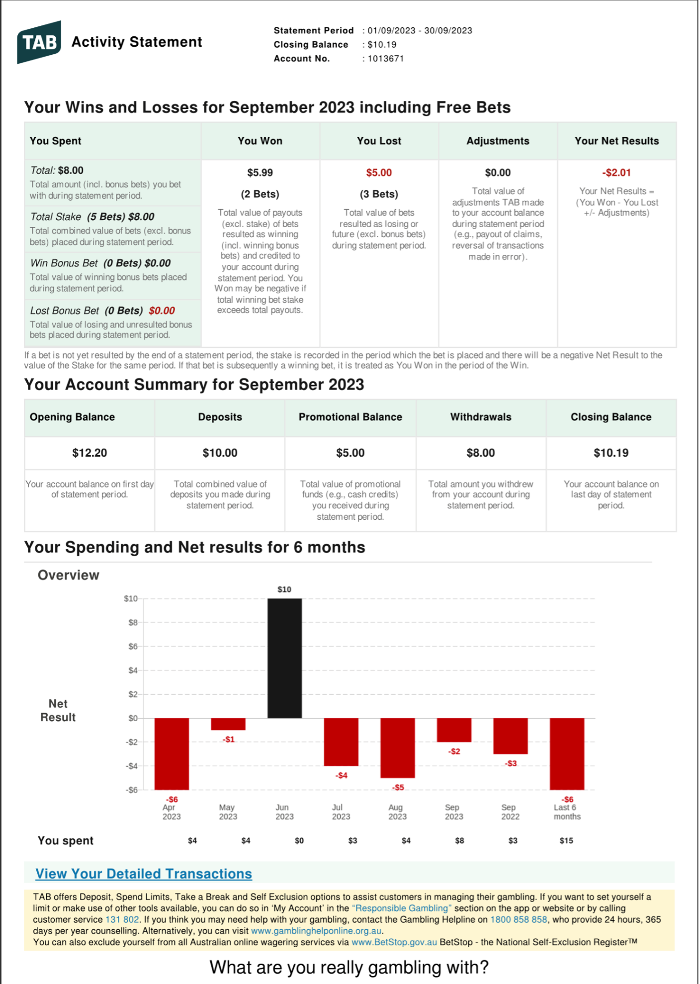 Example Activity Statement