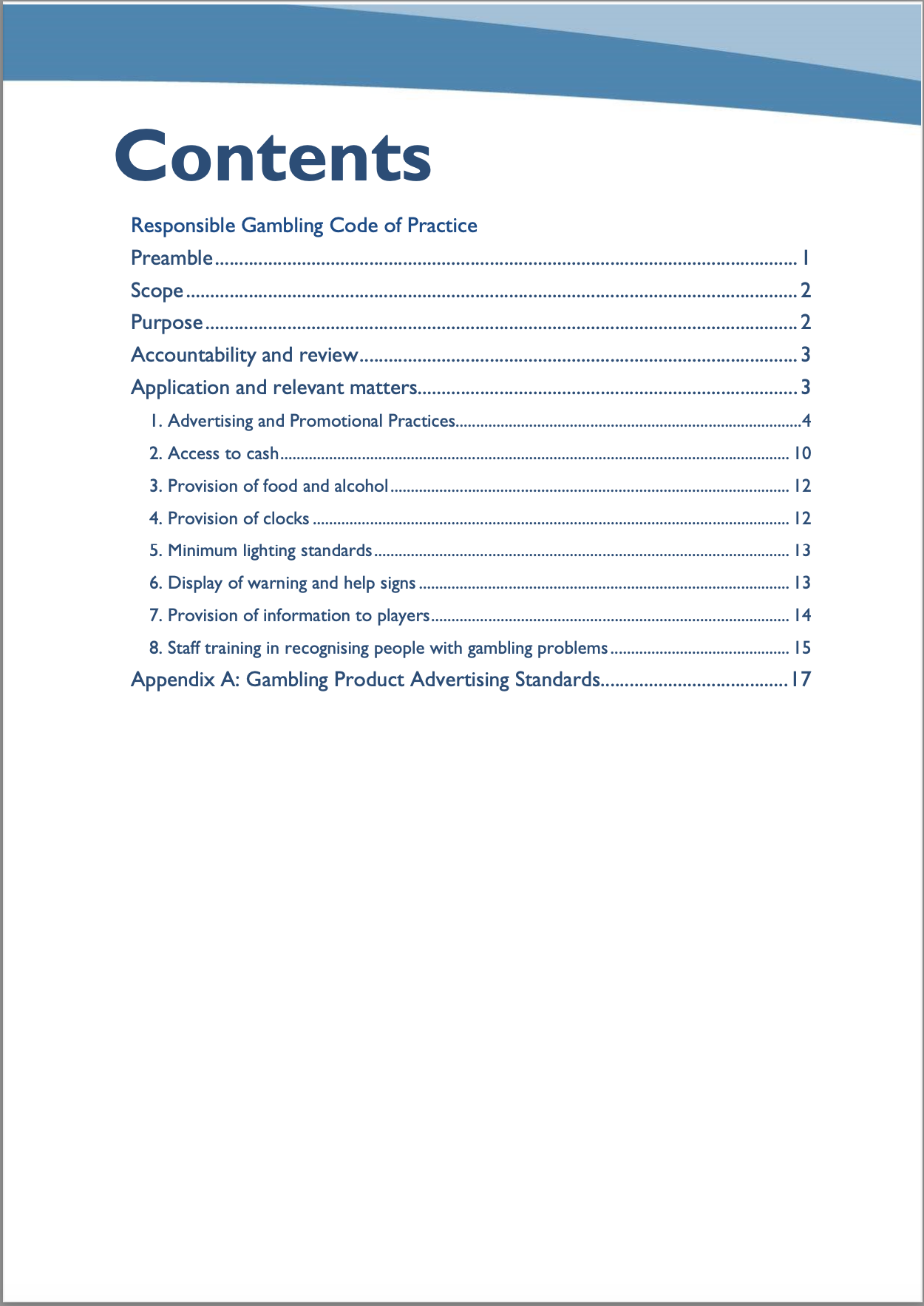 Tasmanian Liquor and Gaming Commission, Responsible Gambling Code of Practice