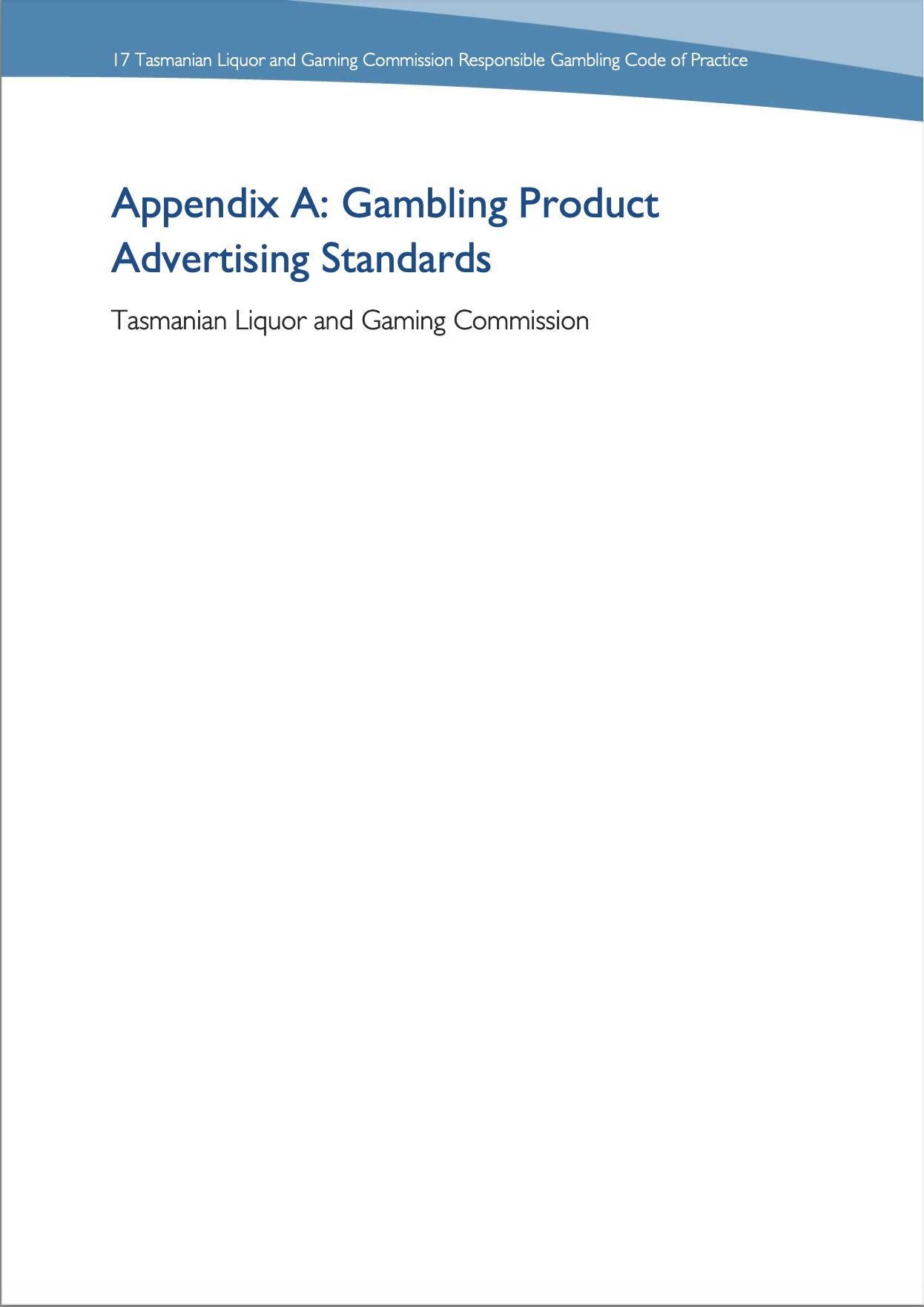 Tasmanian Liquor and Gaming Commission, Responsible Gambling Code of Practice