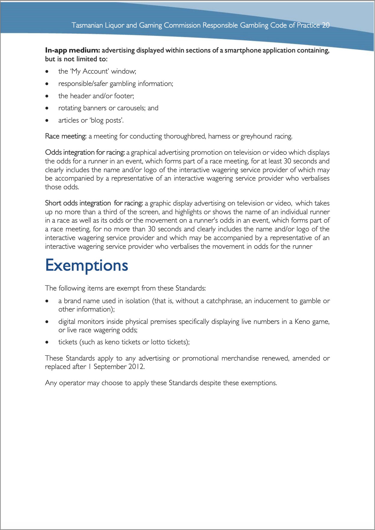 Tasmanian Liquor and Gaming Commission, Responsible Gambling Code of Practice