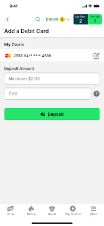 TAB app debit card deposit screen.