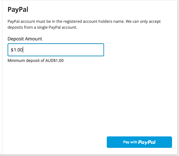 PayPal deposit screen.