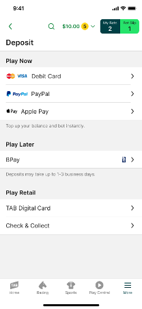 TAB app deposit screen.