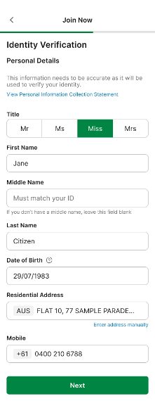 TAB app, 'Join now' screen.