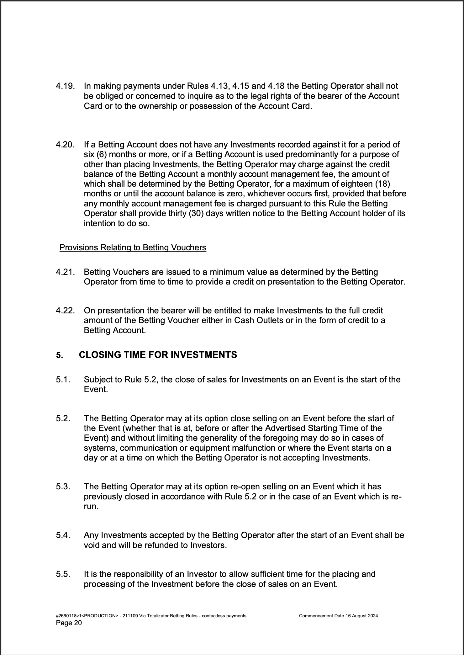 VIC Totalisator Betting Rules (Racing) page 20