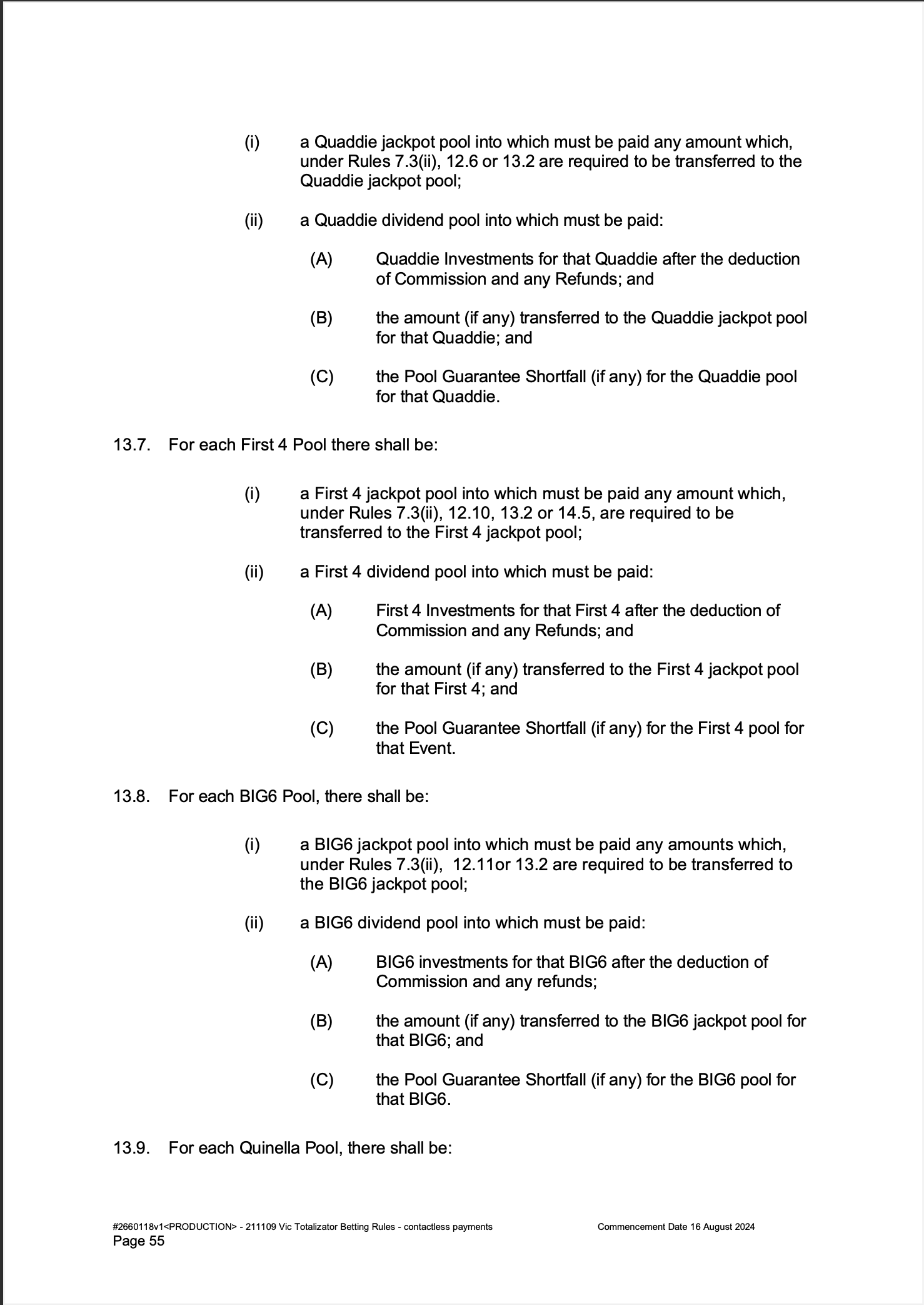 VIC Totalisator Betting Rules (Racing) page 55