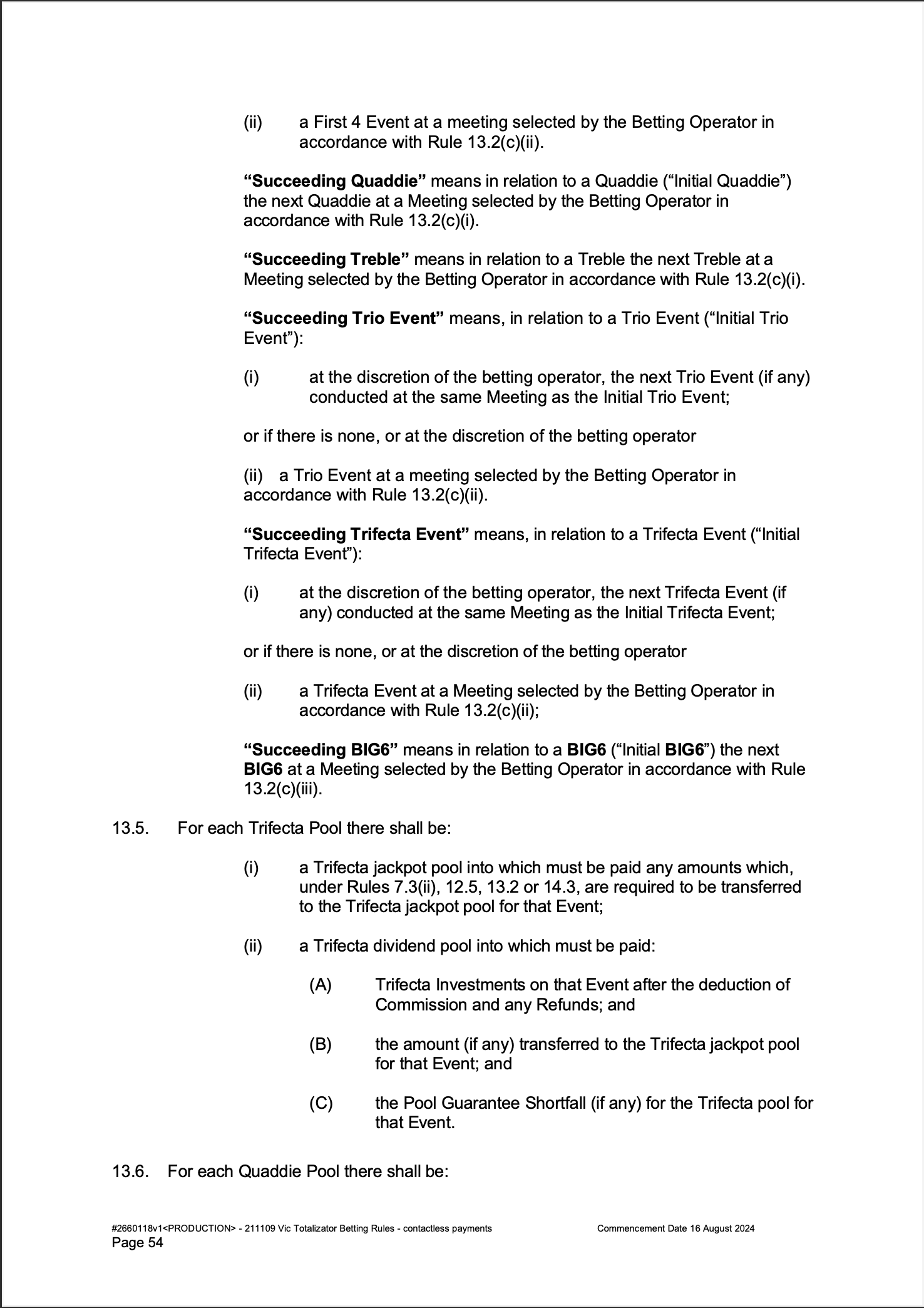 VIC Totalisator Betting Rules (Racing) page 54