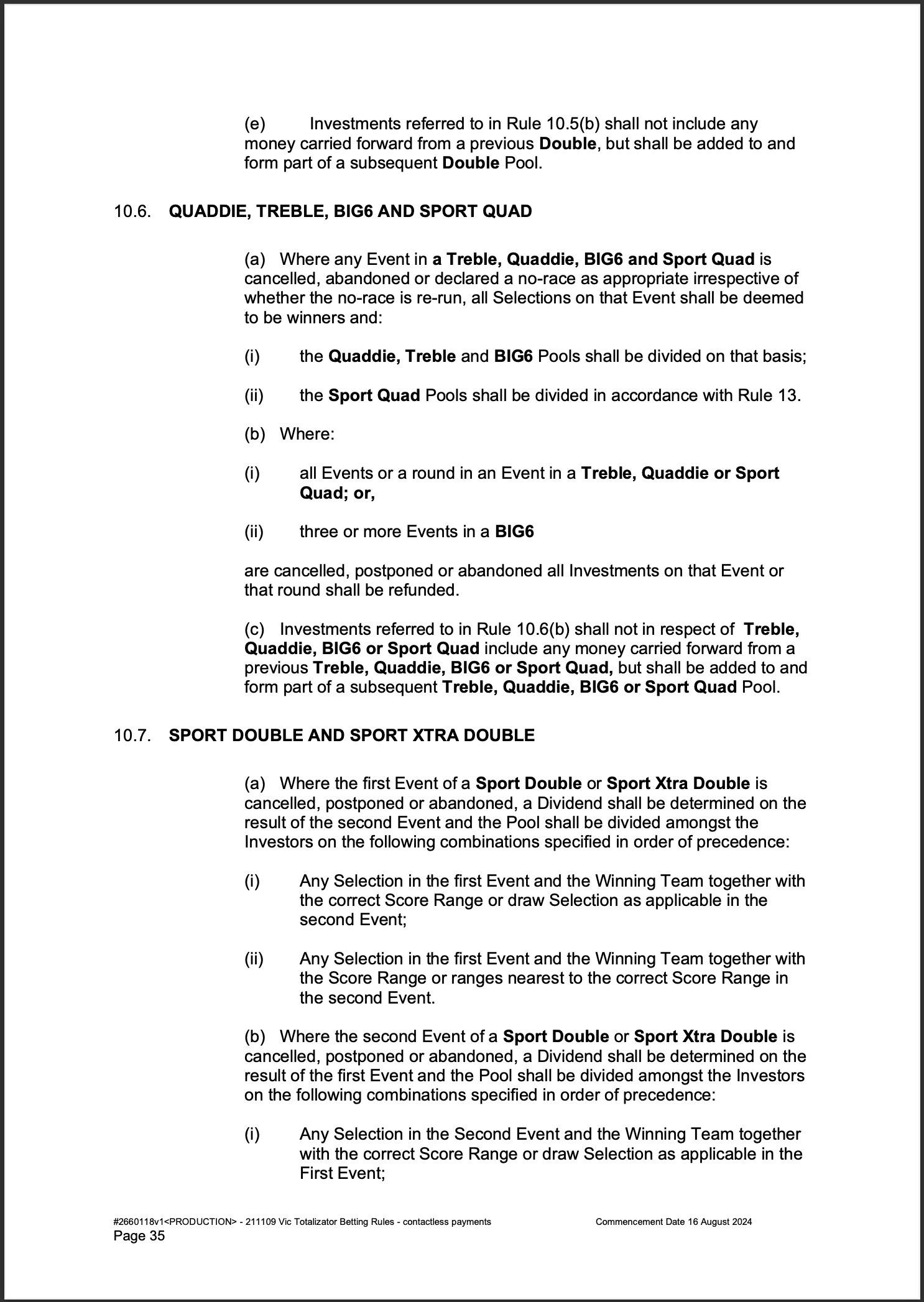 VIC Totalisator Betting Rules (Racing) pages 35