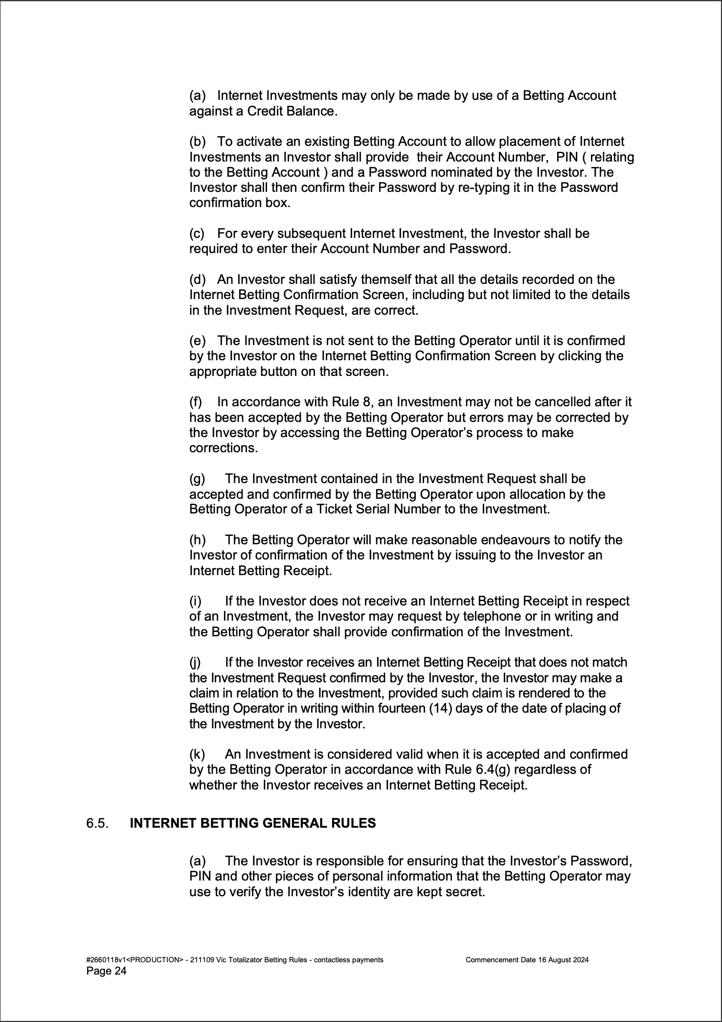 VIC Totalisator Betting Rules (Racing) page 24