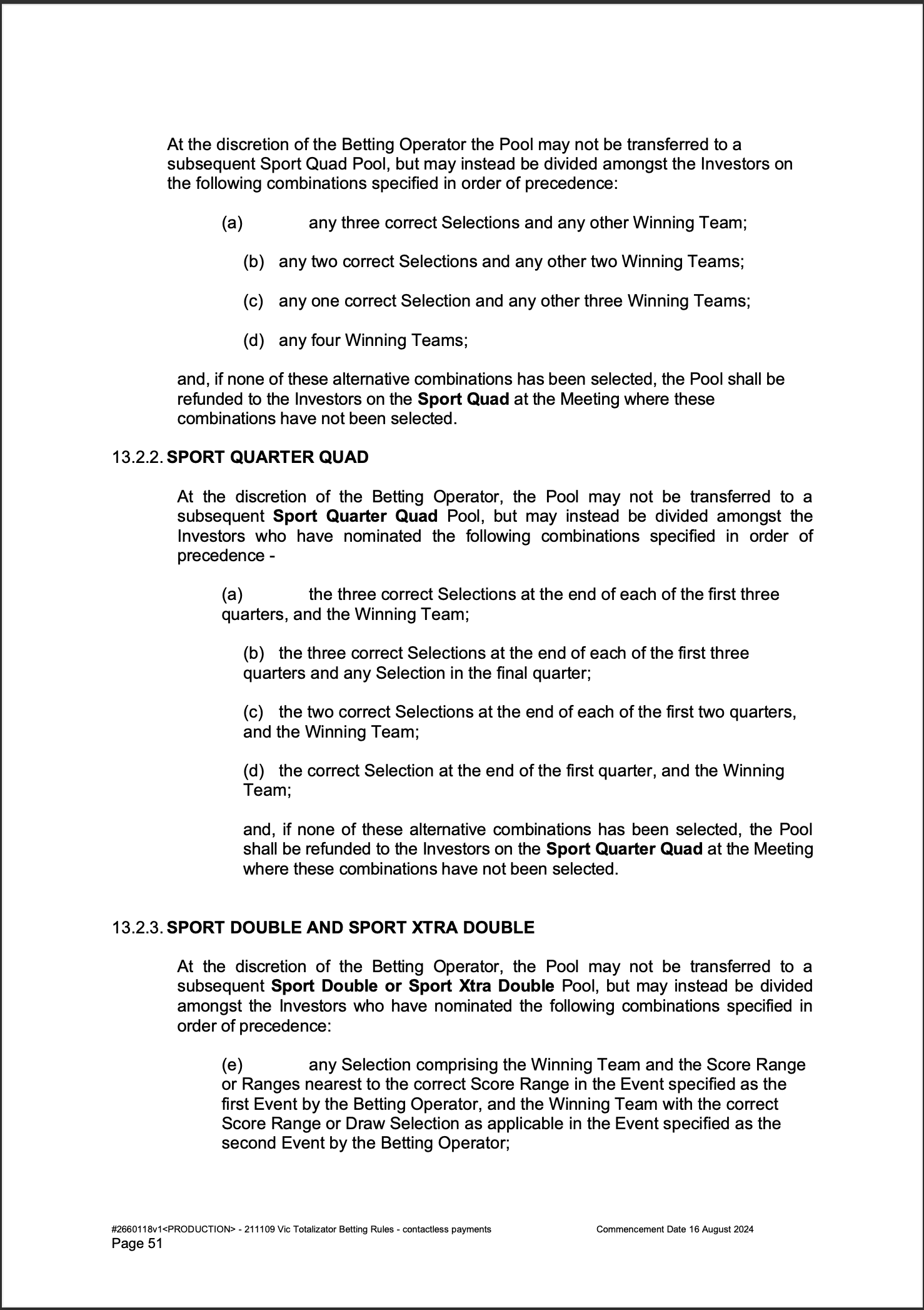 VIC Totalisator Betting Rules (Racing) page 51