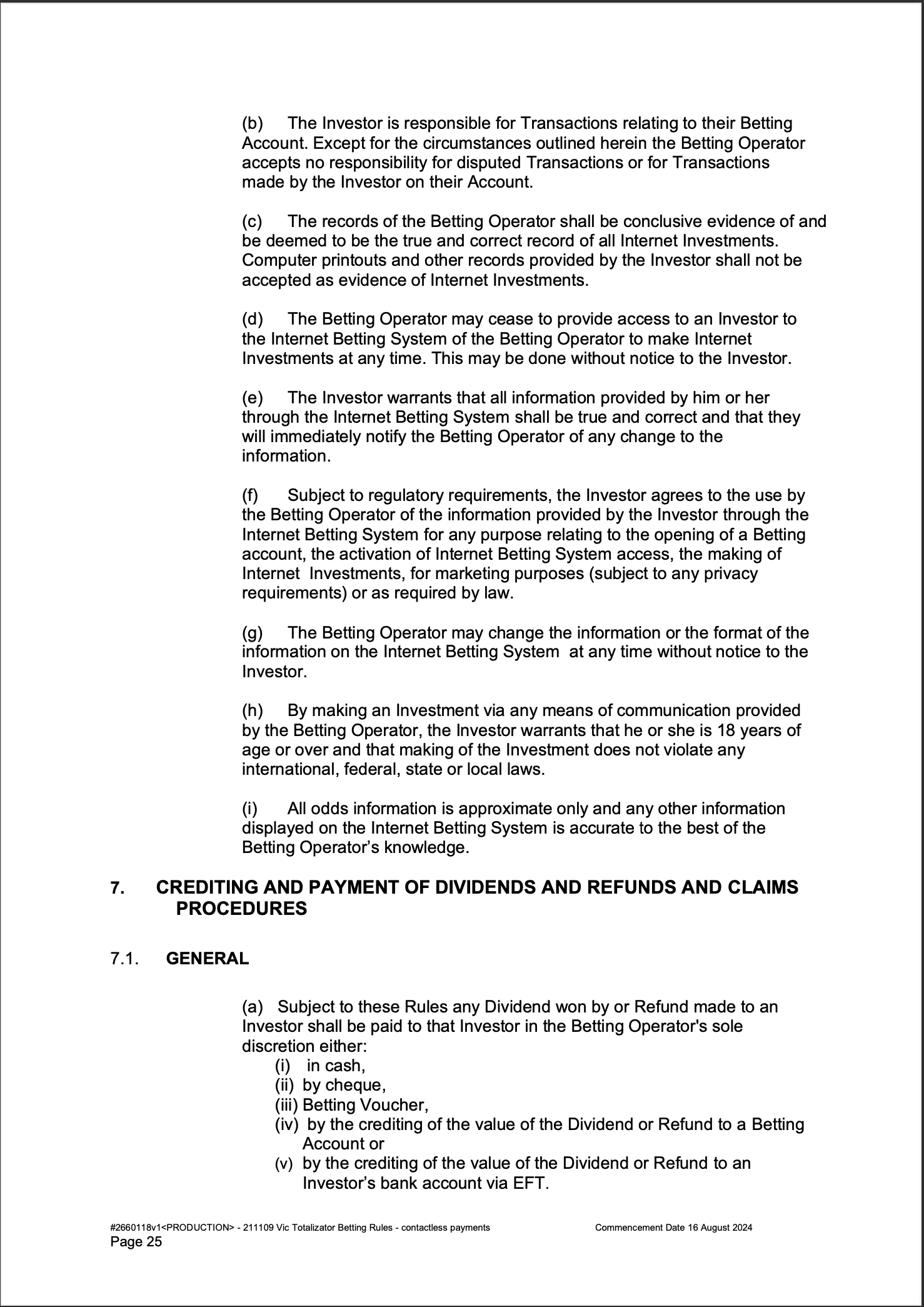 VIC Totalisator Betting Rules (Racing) page 25