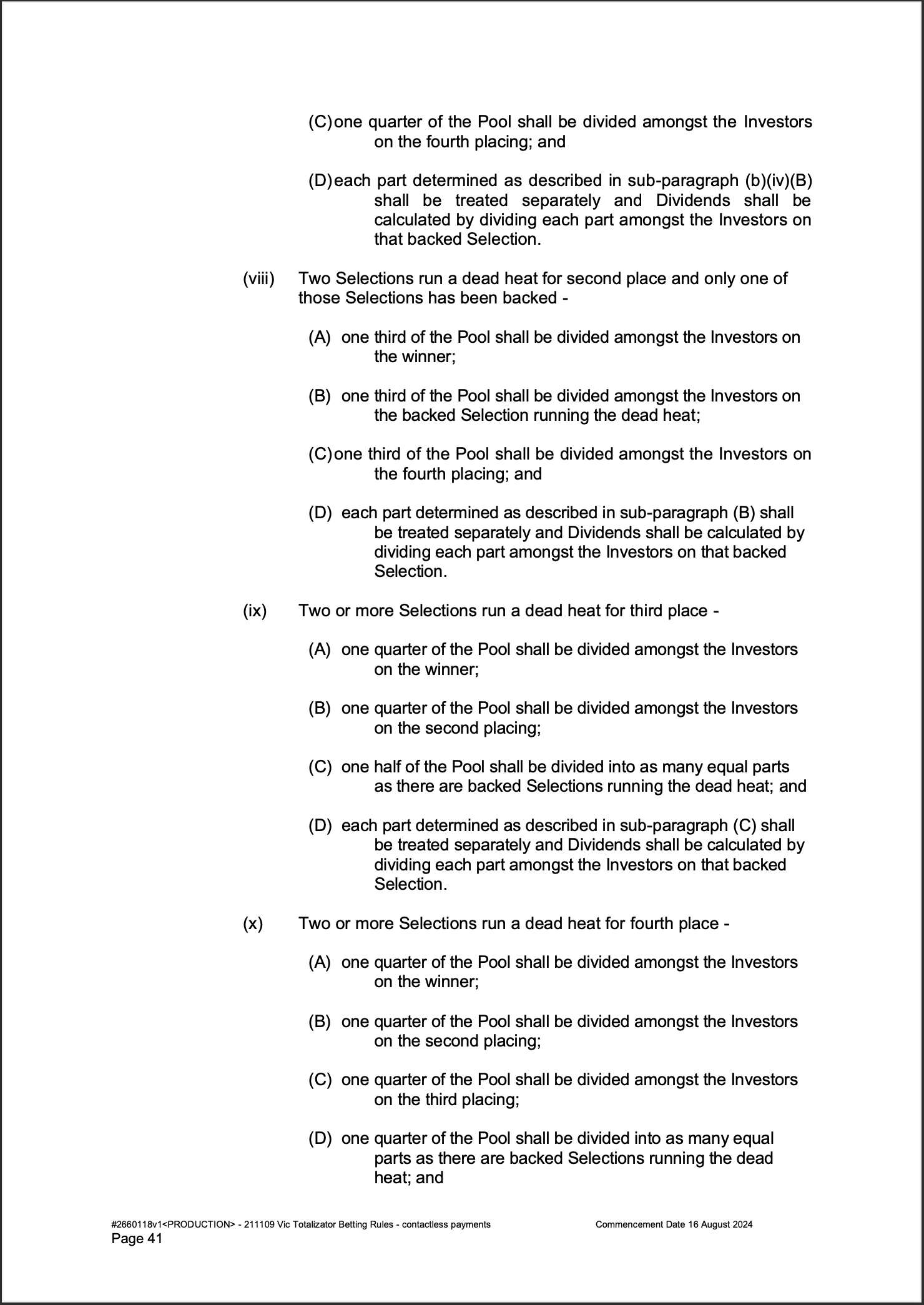 VIC Totalisator Betting Rules (Racing) page 41
