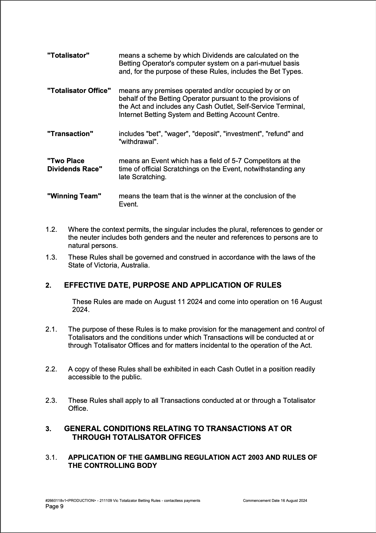 VIC Totalisator Betting Rules (Racing) page 9