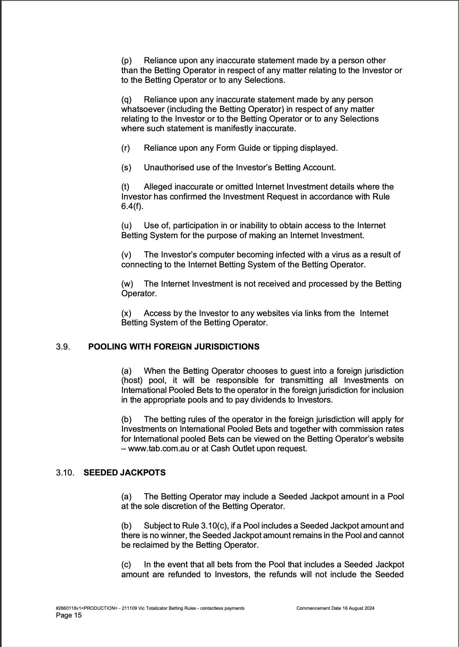 VIC Totalisator Betting Rules (Racing) page 15